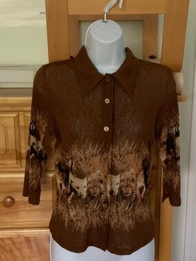 Animal print women’s blouse, colour brown, size 2.